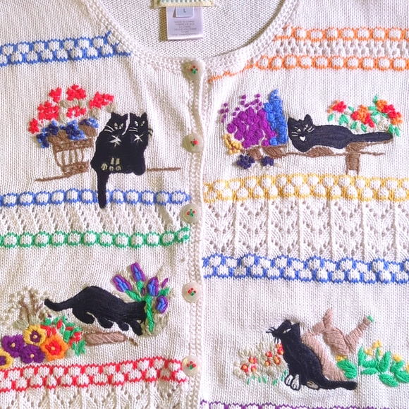 Susan Bristol 90's Catcore Cardigan Hand Embroidered - Picture 1 of 9